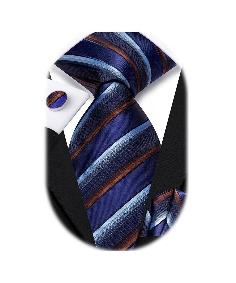 6017 Tie Set Solid Paisley Silk Striped Necktie with Cufflinks Tie